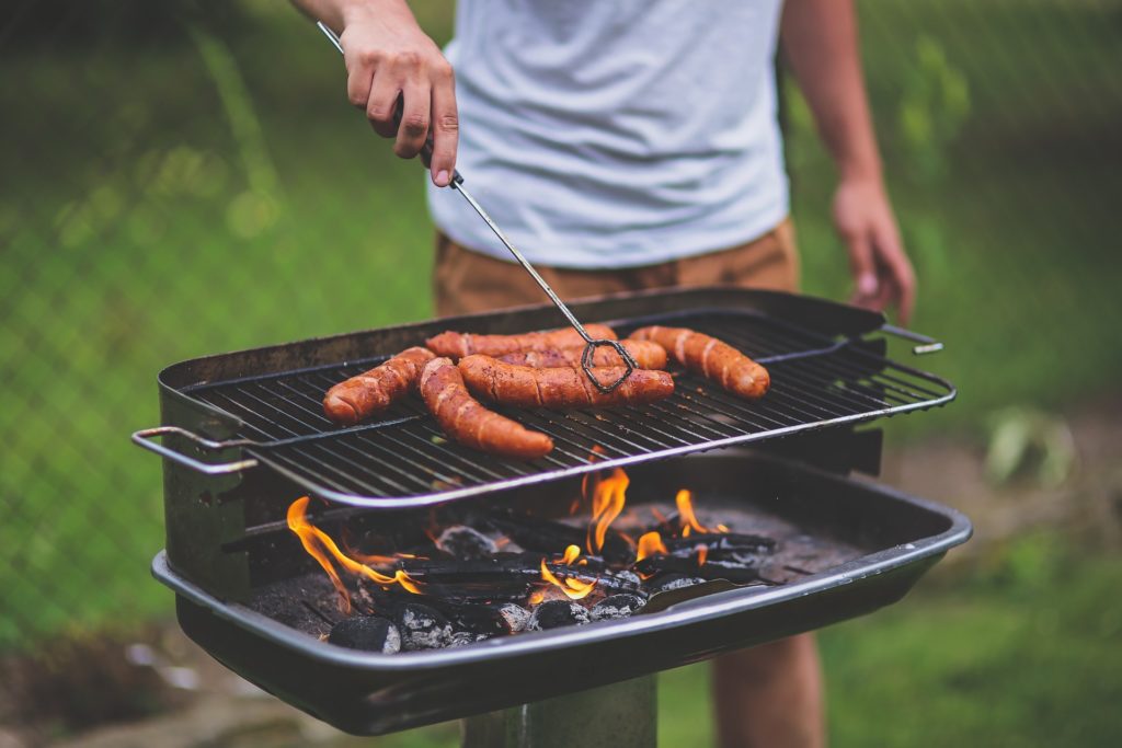 Sausages on Home Garden Barbecue